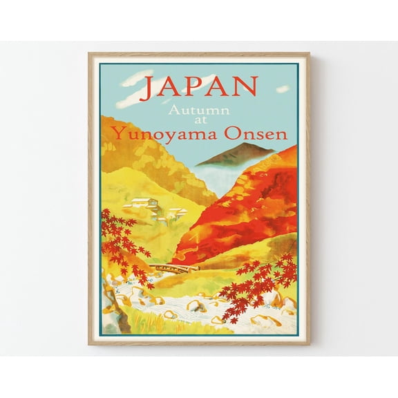 Yunoyama Onsen Japan Vintage Travel Poster Art Print | Home Decor Wall Art Gift, 24x36 UNFRAMED