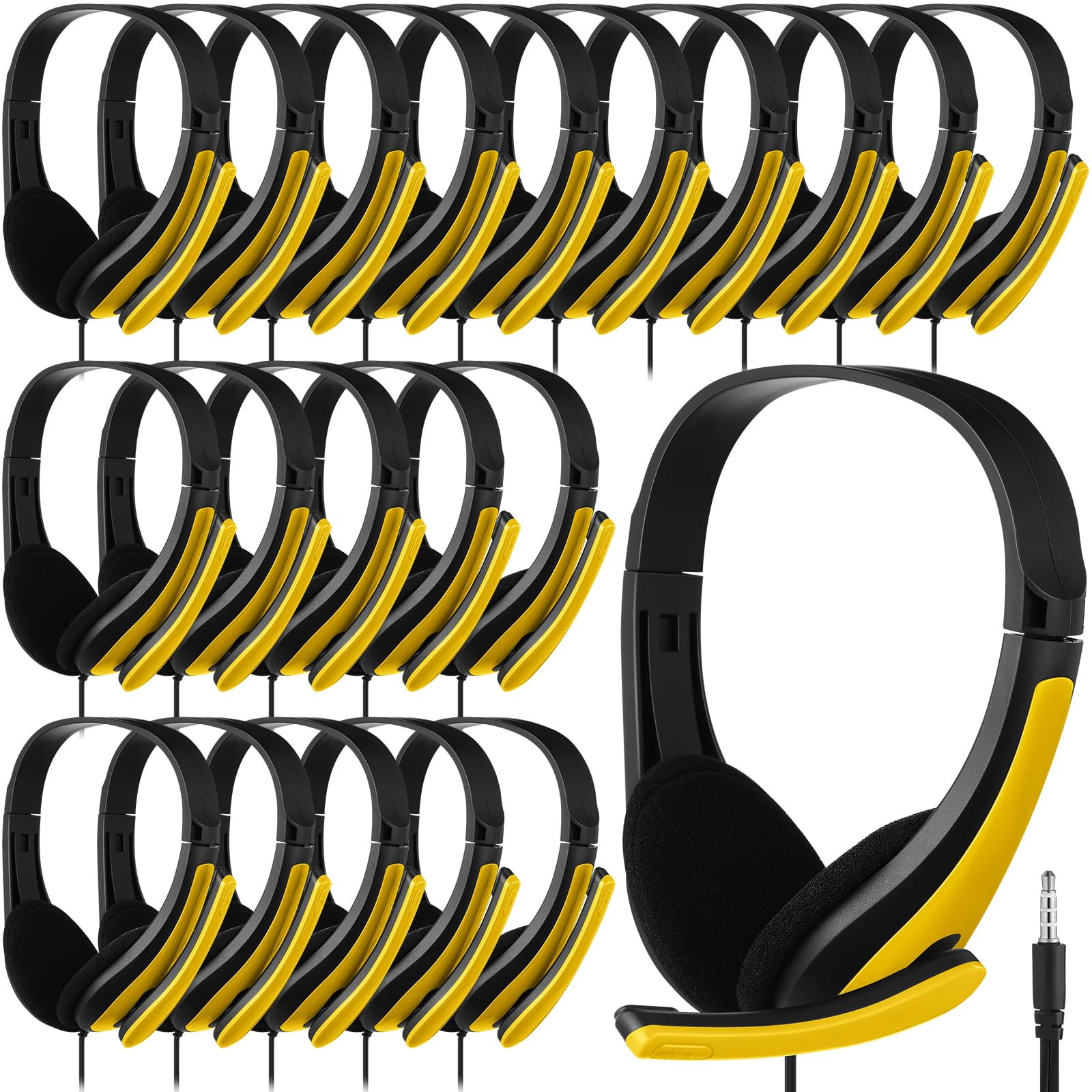 CN-Outlet 50 Pack Classroom Headphones Bulk For Kids School Class Set Headsets For Students Teens Toddler Children And Adults, Wholesale Wired Earphones-Upgrade (10 Mixed Colors, 50 Pack