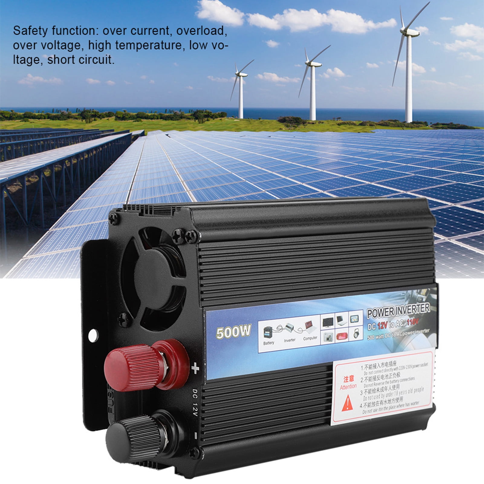 Yunuqso Inverter 12 V Converter 110V 500W Power Inverter with Solar Panel for Household