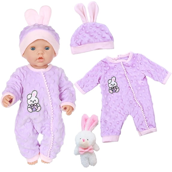 Yunuuuoa 1 Packs Bunny Doll Clothes Outfit Set with Hat for 12-18 Inch Dolls, Soft Plush Fabric, Doll Accessories for Playtime and Decoration, Easter Dress Up Costume for Doll