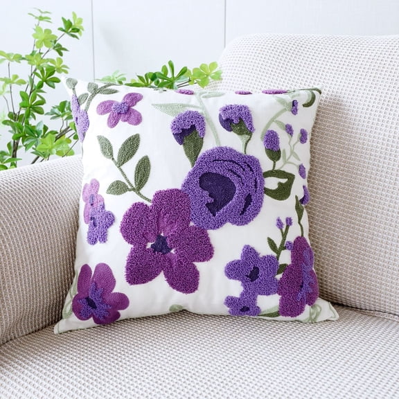 1 Packs Embroidered Pillow Cover Floral Cushion Sofa Decor Throw Pillow Case Boho Home Decor for Living Room Bedroom Farmhouse Decor Soft Polyester Square Decorative Pillow
