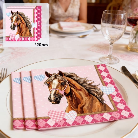 1 Packs Horse Racing Themed Party Napkins, Checkered Design Disposable Paper Napkins for Festive Celebrations, Spring Events, and Outdoor Gatherings, Leak-Resistant Decorative Tableware