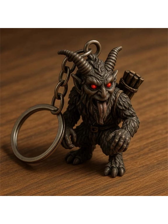 1 Packs Krampus Keychain Pendant Horror Gift, Metal Gothic Accessory for Backpack Bag Charm, Collectible Figure with Red Eyes & Horns, Unique Dark Folklore Art Decor