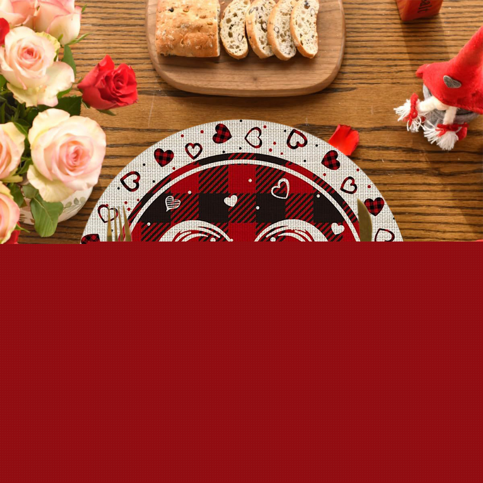 Yunuuuoa 1 Packs Valentine's Day Placemats Set Round Heart-Shaped Anniversary Wedding Table Decor Heat Insulation Wrinkle Resistant Linen Washable Dining Room Restaurant Party Romantic Celebration