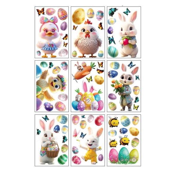 Yunuuuoa 2 Packs 9pcs Easter Window Clings Decorations Static Stickers Bunny Eggs Chicks Design for Glass Door Storefront Spring Holiday Party Home Office Decoration