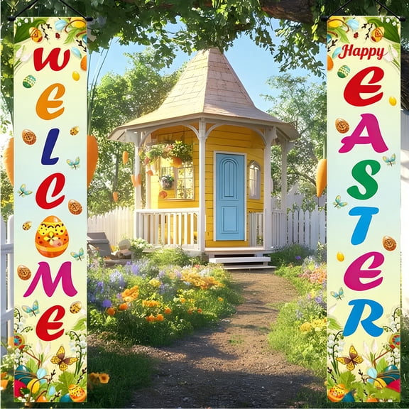 Yunuuuoa 2 Packs Easter Gnome Porch Decorations Spring Welcome Sign Outdoor Wall Hanging Banners Patio Door Decor Backdrop Flag for Home Front Entryway