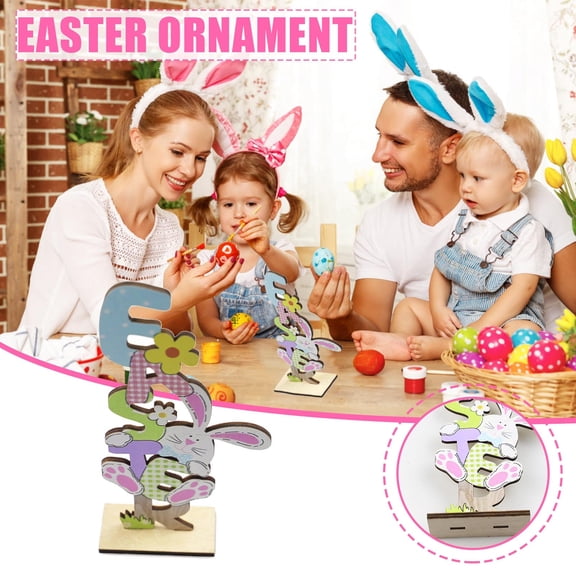 Yunuuuoa 2 Packs Easter Wooden Decorations for Home Party Scene Layout, Reusable Holiday Ornaments with Durable Paint, Festive Spring Tabletop Centerpiece Decor