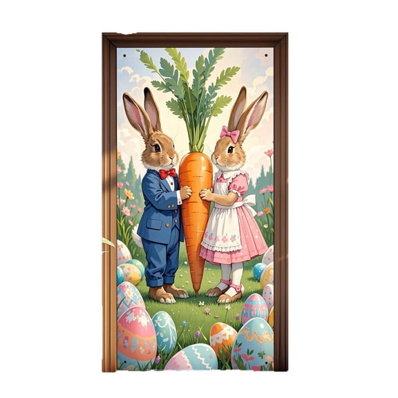 Yunuuuoa 2 Packs Easter Wreath Door Hanging Decorations for Front Door Spring Holiday Party Indoor Outdoor Decorative Door Cover Wall Decor Home Festival Celebration