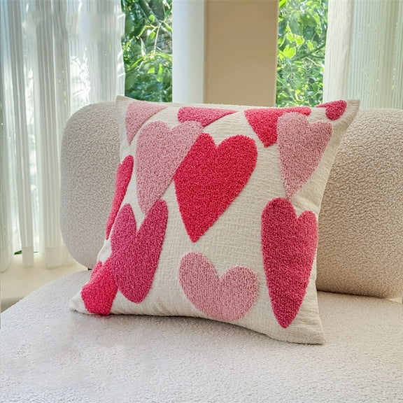Yunuuuoa 2 Packs Valentine's Day Embroidered Heart Pillow Cover, Decorative Throw Pillow Case for Sofa Bedroom Couch, Soft Polyester Home Decor Accent, Washable Cushion Slipcover, Romantic Gift