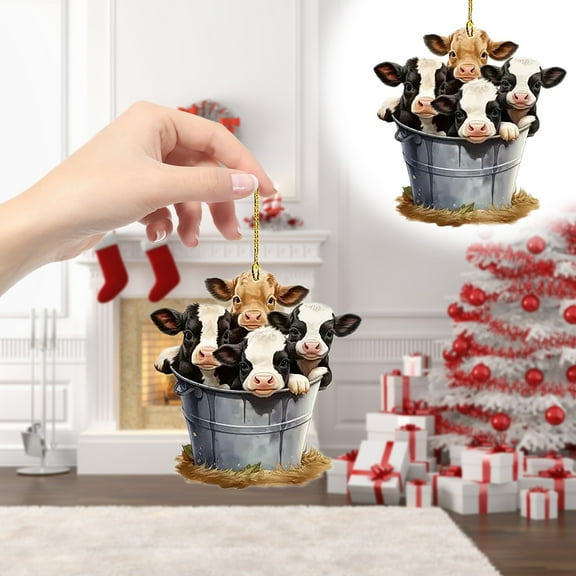 Yunuuuoa 2D Cute Cow Acrylic Christmas Ornament - Hanging Tree Decoration for Home, Car, Backpack - Durable Two-Sided Holiday Gift for Cow Lovers - Festive Farmhouse Decor
