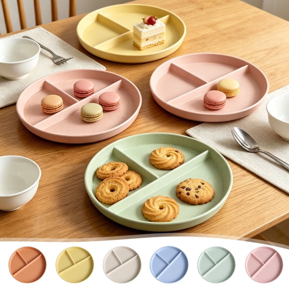 Yunuuuoa 3 Compartment Round Divided Tray Meal Prep Plates Balanced Diet Portion Control Dishware Reusable St Fiber Tableware Microwave Dishwasher Safe Serving Platter for Home Kitchen Picnic