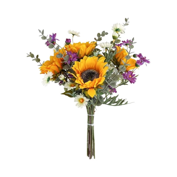 Yunuuuoa 3 Packs Artificial Sunflower Bouquet with Daisys and Eucalyptuss Faux Flowers Arrangement for Home Decor Wedding Centerpiece Living Room Office Decoration Fake Floral Bundle