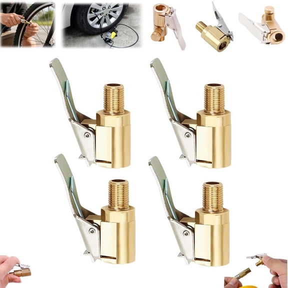 Yunuuuoa 4Pcs Brass Inflator Pump Nozzle Adapter Secure Locking Clip Leak Proof Heavy Duty Rust Resistant Threaded Connector Universal Fit for Car Garage Workshop Emergency Tire Inflation Accessories