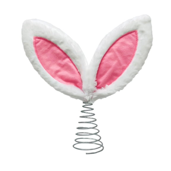 Yunuuuoa 5 Packs Easter Bunny Ear Tree Topper for Christmas Tree Decorations, Floral Coil Spring Base, Festive Party Ornament for Home Holiday Decor, White Fabric Bunny Ears Tree Topper