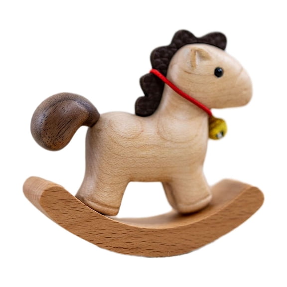 Yunuuuoa 5 Packs Nordic Style Wooden Rocking Horse Ornament, Natural Pine Wood Tabletop Decor, Home Desk Shelf Decoration, Rustic Cabin Farmhouse Decor, Handcrafted Animal Figurine