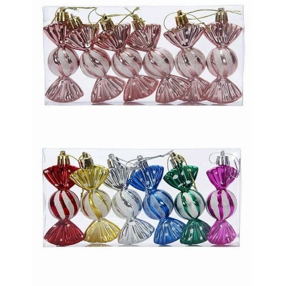 Yunuuuoa 6 Pcs Christmas Candy Ornaments Plastic Shiny Tree Decorations Vintage Style Hanging Props Festive Holiday Home Party Wedding Supplies
