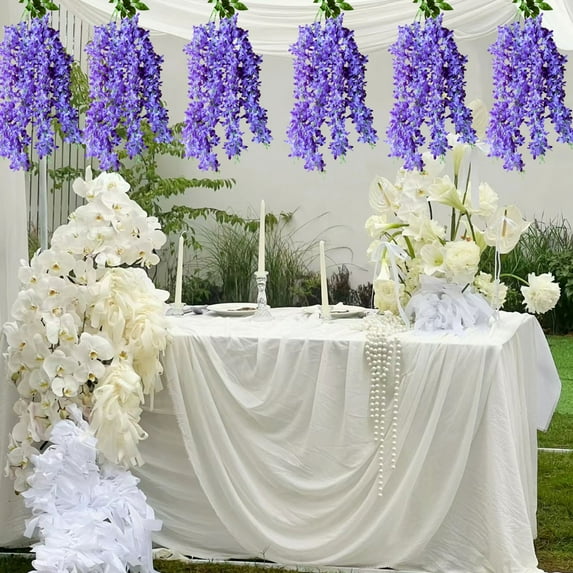 Yunuuuoa Artificial Lilac Flower Garland Vine, Realistic Faux Floral Decor for Wedding Arch, Home Office Party Decoration, Durable Plastic Greenery Hanging String