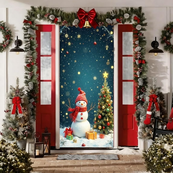 Yunuuuoa Christmas Door Curtain Santa Claus Design Polyester Fabric Holiday Decoration for Front Door Indoor Wall Party Festive Atmosphere