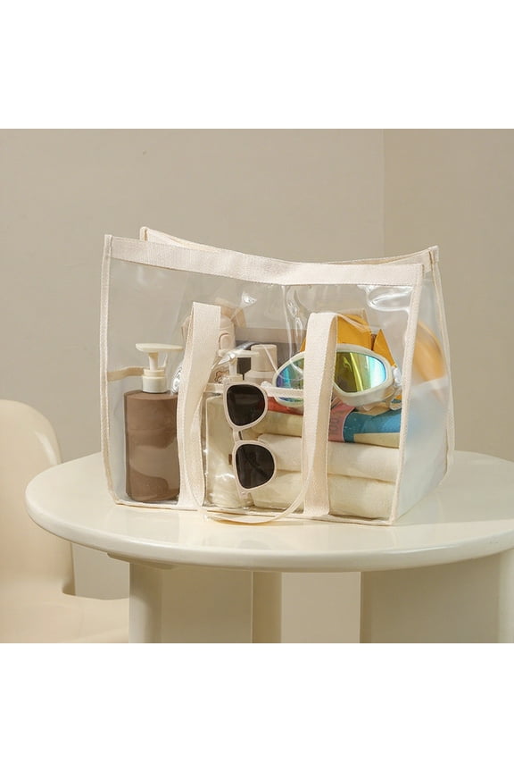 Clear Tote Bag Stadium Approved Transparent PVC Purse with Pockets for Work Travel Beach Concerts Security Check Durable Nylon Handles