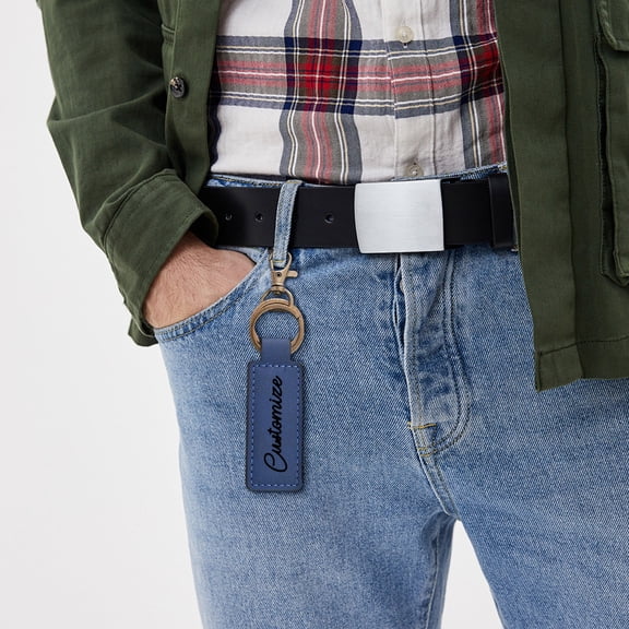 Custom Engraved Leather Keychain Set with Double Key Rings, Promotional Business Gift for Corporate Events, Employee Recognition, Customized Wear-Resisting Etched Leather Key Holder