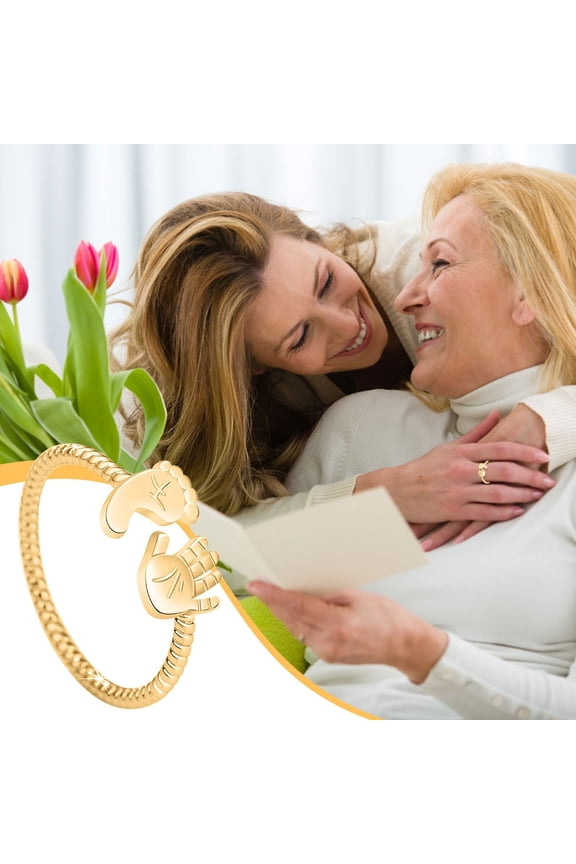 Custom Hand Footprint Ring Personalized Engraved Jewelry Gift for Mom Women Adjustable Stacking Band Memory Keepsake