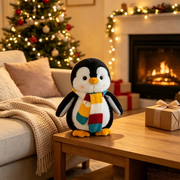 Yunuuuoa Cute Penguin Stuffed Sleeping Doll with Colorful Scarf, Soft Cotton Plush GIFT, Bedtime Companion Plush, Birthday & Holiday Gift for Family and Friends