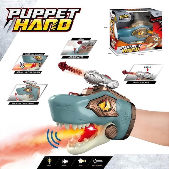 Yunuuuoa Dinosaur Shark Battles Hand Puppet with Sound Light Water Spray, Wearable Interactive Role Play Gauntlet Toy for Action Games and Outdoor Fun