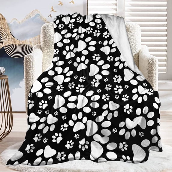 Yunuuuoa Dog Paw Print Throw Blanket Soft Flannel Cozy Fleece for Bed Sofa Couch Decor Warm Lightweight Pet Lover Gift Home Living Room