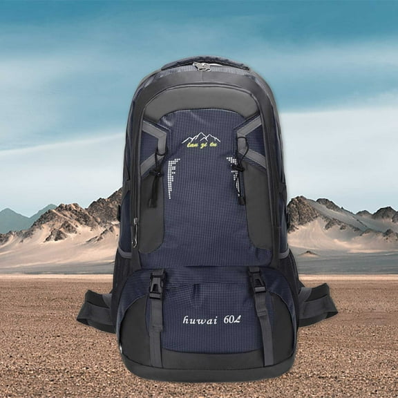 Yunuuuoa Durable 60L Hiking Backpack for Outdoor Camping & Travel - Water-Resistant Nylon, Multi-Compartment, Breathable Padding, Trekking Pole Loops, Laptop Pocket