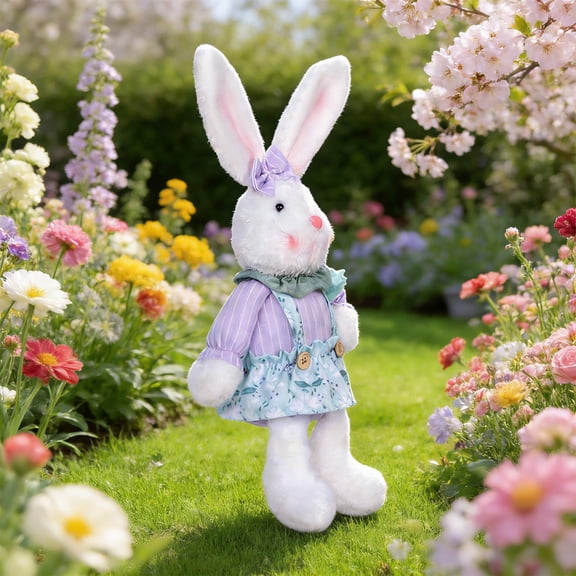 Yunuuuoa Easter Bunny Plush Stuffed Animal Doll with Floral Dress Spring Home Decor Gift for Adults Pastel Aesthetic Nursery Accent Party Decoration Cute Collectible