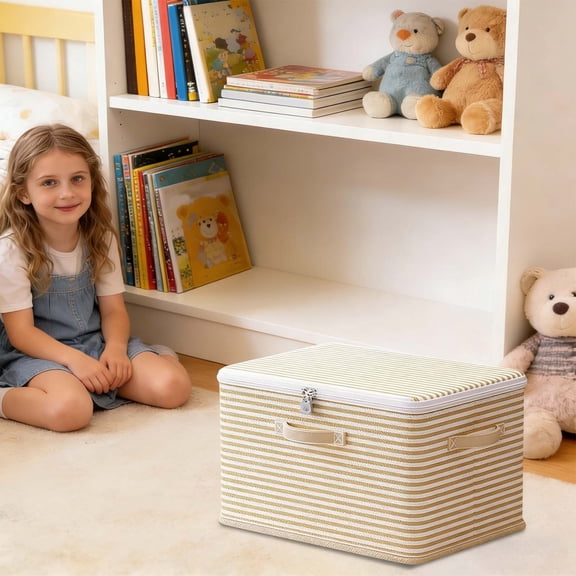 Yunuuuoa Foldable Fabric Storage Box with Drawers and Lockable Lid, Home Wardrobe Organizer for Clothing Blankets Toys, Multi-Use Collapsible Closet Bin for Bedroom Dorm Organization and Space Saving