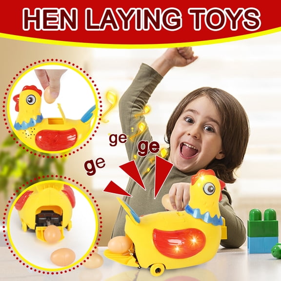 Yunuuuoa Interactive Walking Laying Chicken Robot Toy with Music Lights for Easter Gift, Auto-Demo 360 Rolling Electronic Pet