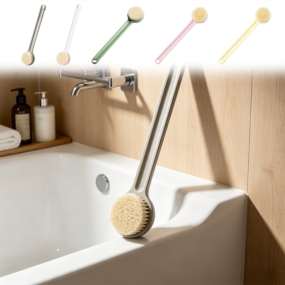 Yunuuuoa Long Handle Shower Brush Exfoliating Soft Bristle Bath Brush for Back Scrubbing Body Cleansing Manual Shower Scrubber with Extended Handle for Seniors Bathroom Skin Care