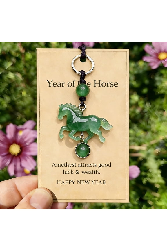 Lucky Amethyst Crystal Horse Keychain for Protection, Wisdom & New Beginnings, Hand-Polished Spiritual Totem Gift for Motivation, Success & Good Fortune, Zodiac Animal Figurine Charm