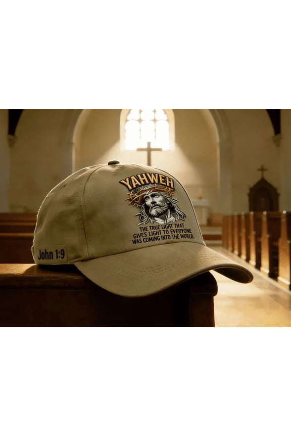 Men's YAHWEH Hat Christian Baseball Cap with John 1:9 Verse Embroidery Adjustable Unisex Spiritual Religious Hat for Church Worship Daily Wear Bible Verse Headwear