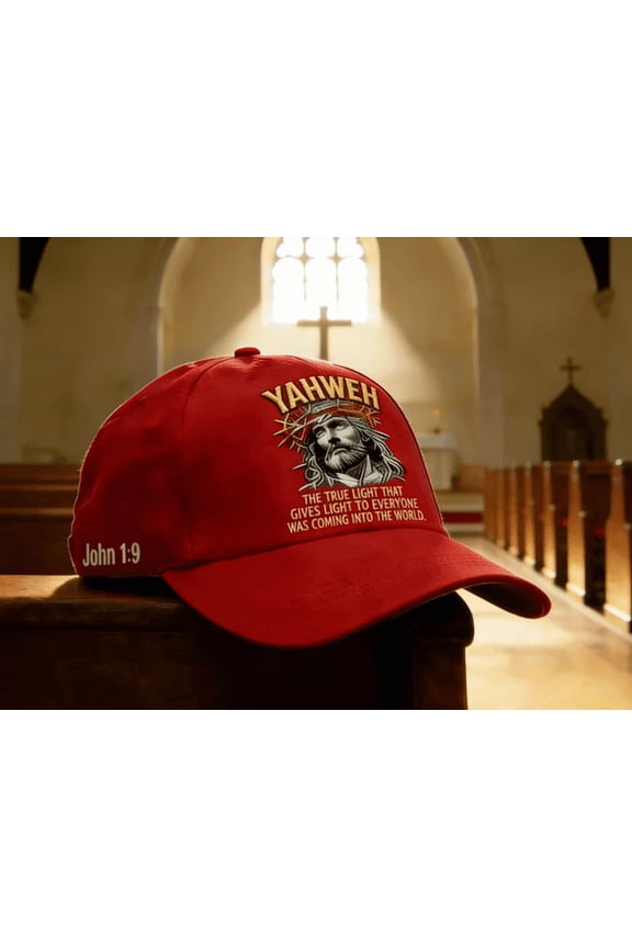 Men's YAHWEH Hat Christian Baseball Cap with John 1:9 Verse Embroidery Adjustable Unisex Spiritual Religious Hat for Church Worship Daily Wear Bible Verse Headwear