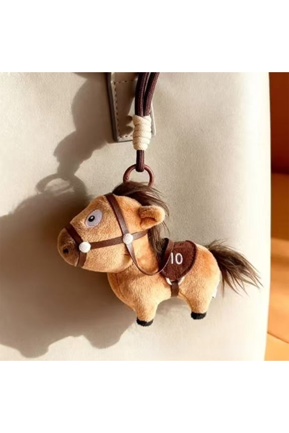 Mini Horse Plush Doll Keychain Pendant, Soft Short Plush Stuffed Animal Toy with Hanging Rope, Cute Brown Horse Figure for Bag Charm Car Decor Gift
