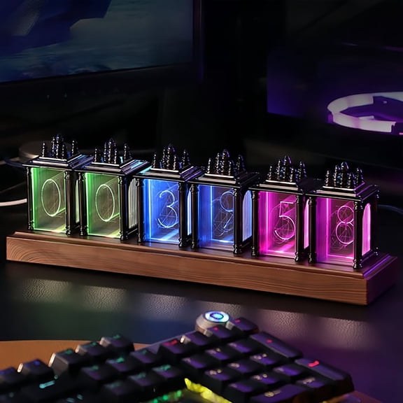 Yunuuuoa Nixie Tube Clock DIY Kit Electronic Desktop Decor Modern Industrial Vintage Style Creative Gift for Men Women Home Office Gaming Room