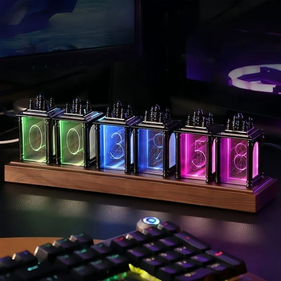 Yunuuuoa Nixie Tube Clock DIY Kit Electronic Desktop Decor Modern Industrial Vintage Style Creative Gift for Men Women Home Office Gaming Room