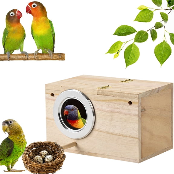 Yunuuuoa Parakeet Nesting Box, Wood Breeding Box for Lovebirds Parrotlets, Hinged Lid Bird House with Perching Ledge, Encourages Natural Breeding Behavior for Budgie Small Birds