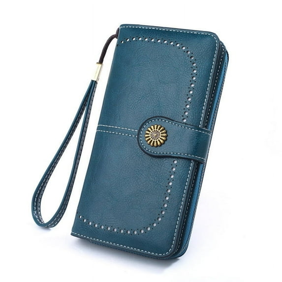 Yunuuuoa RFID Blocking Leather Womens Wallet with Wristlet Strap Multi Card Holder Zippered Pocket for Travel and Everyday Use Secure Compact Purse