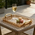 thumbnail image 1 of Yunuuuoa Snack Tray with Handles for Living Room Coffee Table, Food Grade PVC Serving Platter for Fruit Dessert Party, Armrests Storage Organizer for Teacups and Snacks, Clear Gold Accent, 1 of 6