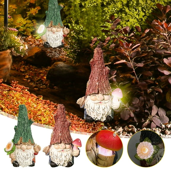 Yunuuuoa Solar Garden Gnomes Outdoor Decor Resin Statue with LED Lights for Patio Lawn Yard Decoration Automatic On/Off Durable Weatherproof IP65