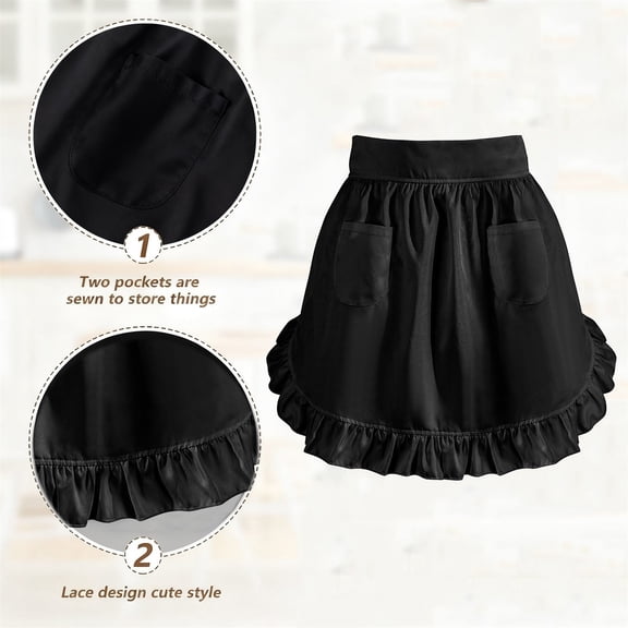 Yunuuuoa Vintage Maid Apron with Pockets, Ruffle Trim Half Waist Servant Uniform for Waitress Role Play, Halloween Costume Party, Polyester Washable Kitchen Attire