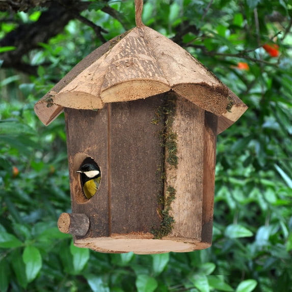 Yunuuuoa Wooden Bird House for Outside Hanging, Natural Wooden Birdhouse for Garden Decoration, Attracts Bluebirds Finches and Sparrows, Weather Resistant Bird House for Yard Patio Balcony Tree Mount