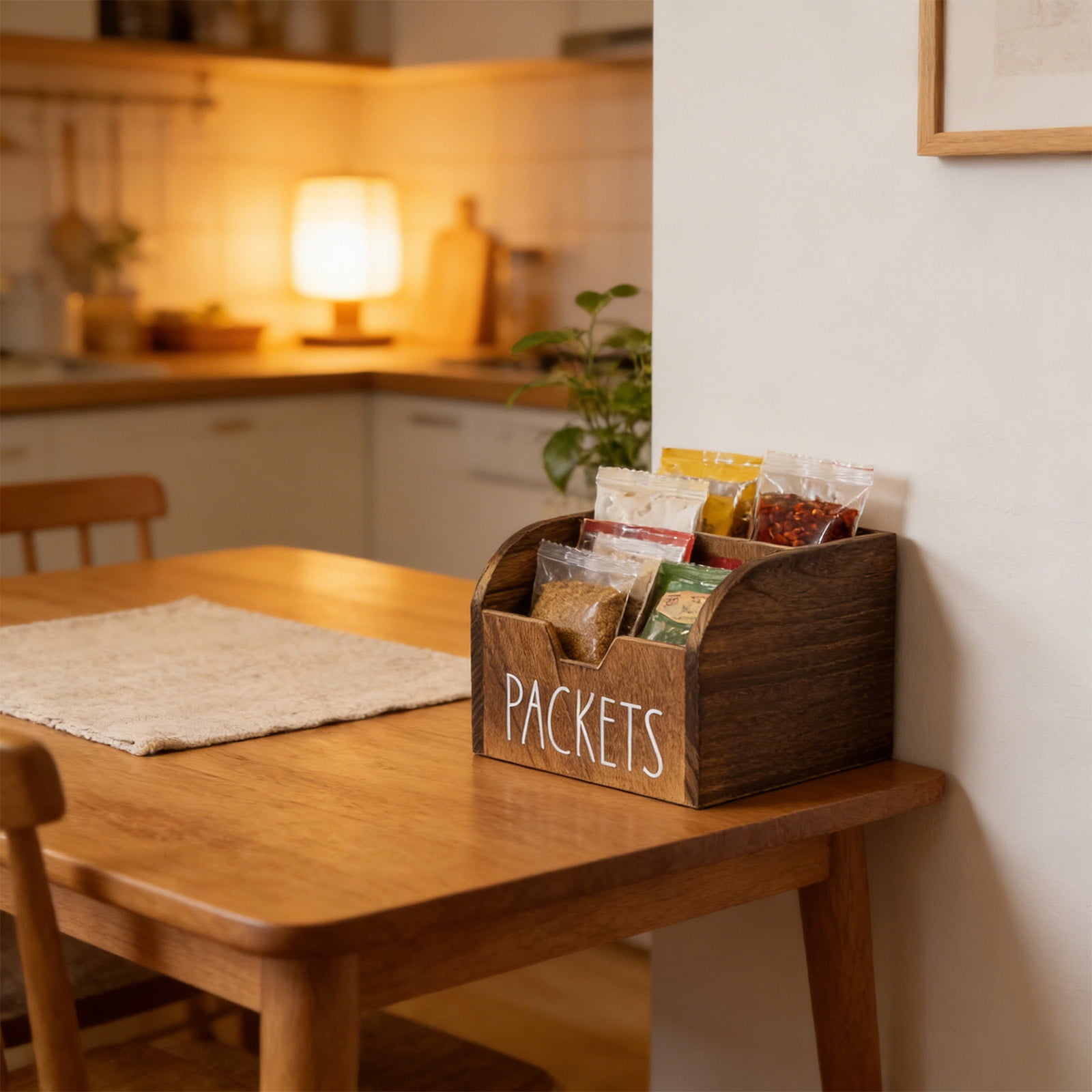 Yunuuuoa Wooden Storage Box for Kitchen Countertop, Multi Compartment ...