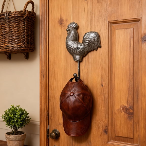 Yunuuuoa Wrought Iron Rooster Hen Wall Hook for Home Decor Kitchen Entryway Garden Patio Supplies Hand Forged Rustic Farmhouse Style Wall Mounted Hanger for Keys Hats Aprons Tools Wall Decor