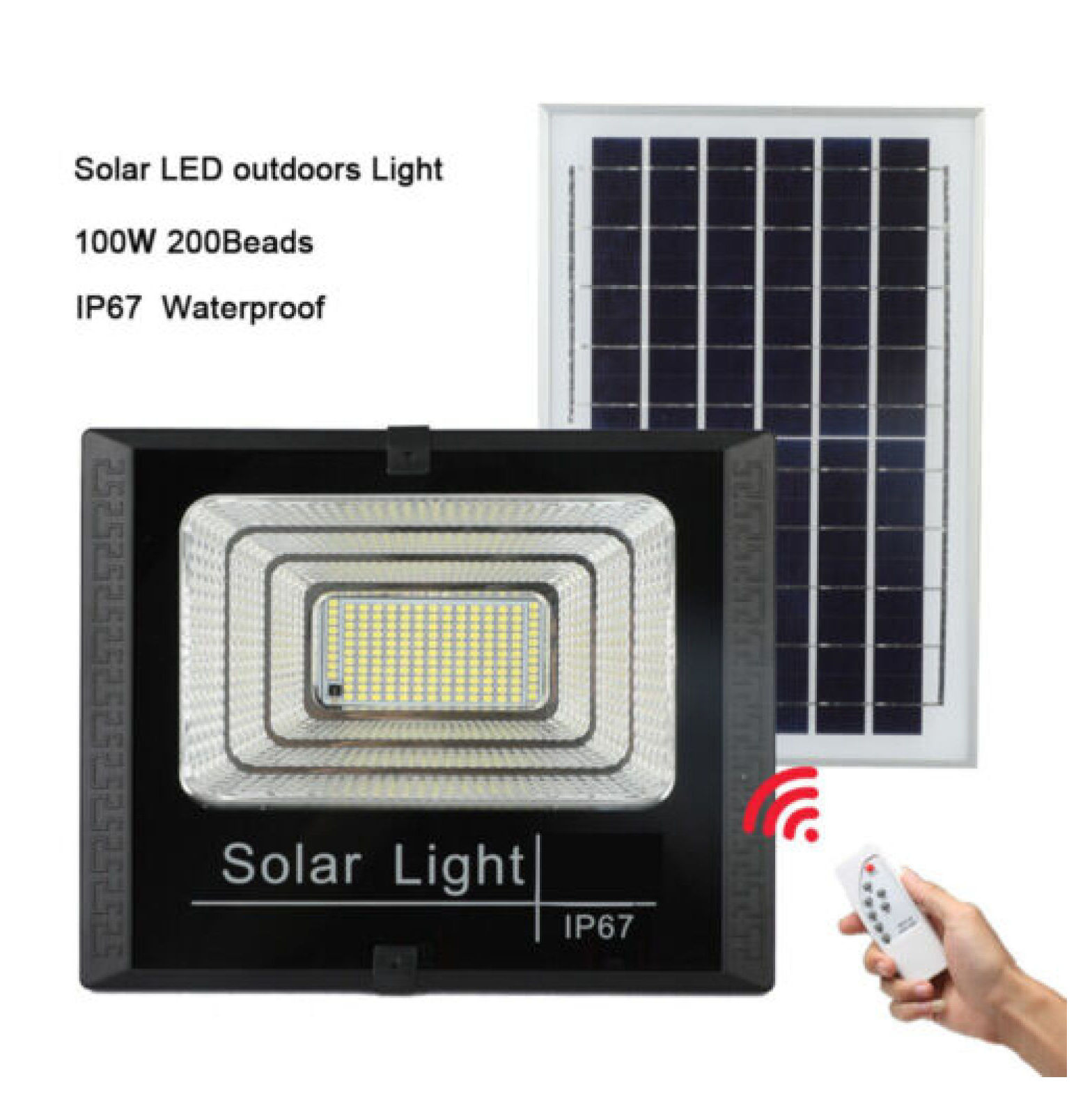 Yunwen 100W LED Solar Flood Light Security Wall Yard Outdoor Street Lamp Control