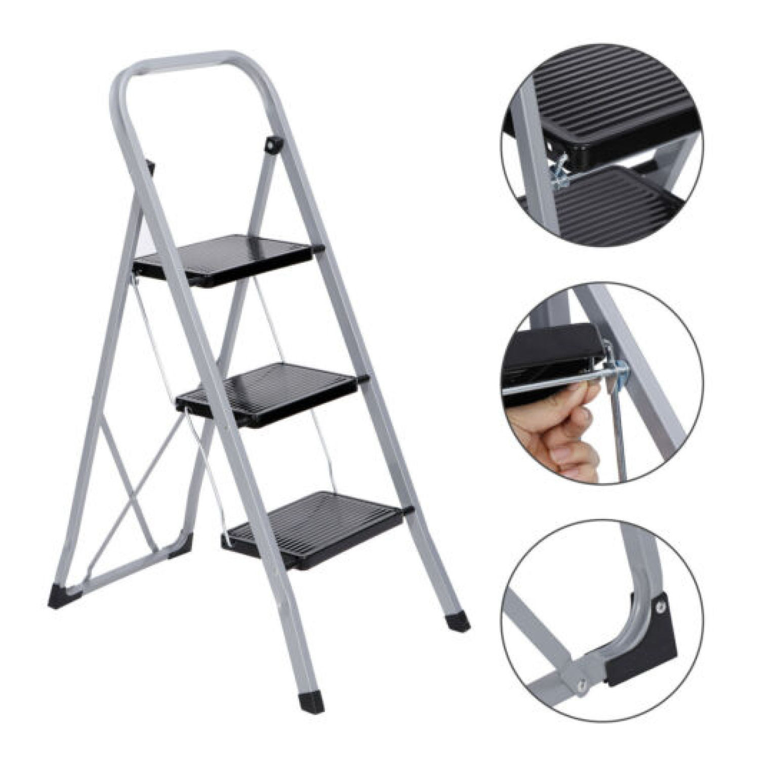 Yunwen 2/3/4 Ladder Stool Foldable Ladder Anti-Slip Safe Ladder White ...