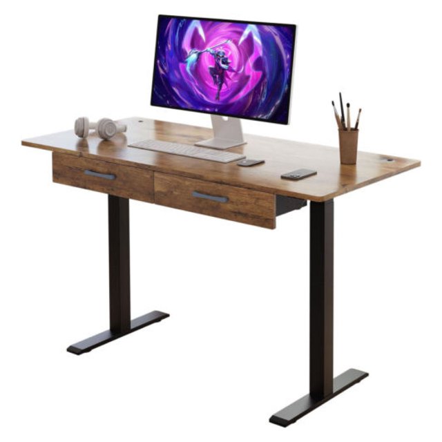 Yunwen 45" Office Electric Standing Desk with 2 Drawers Adjustable